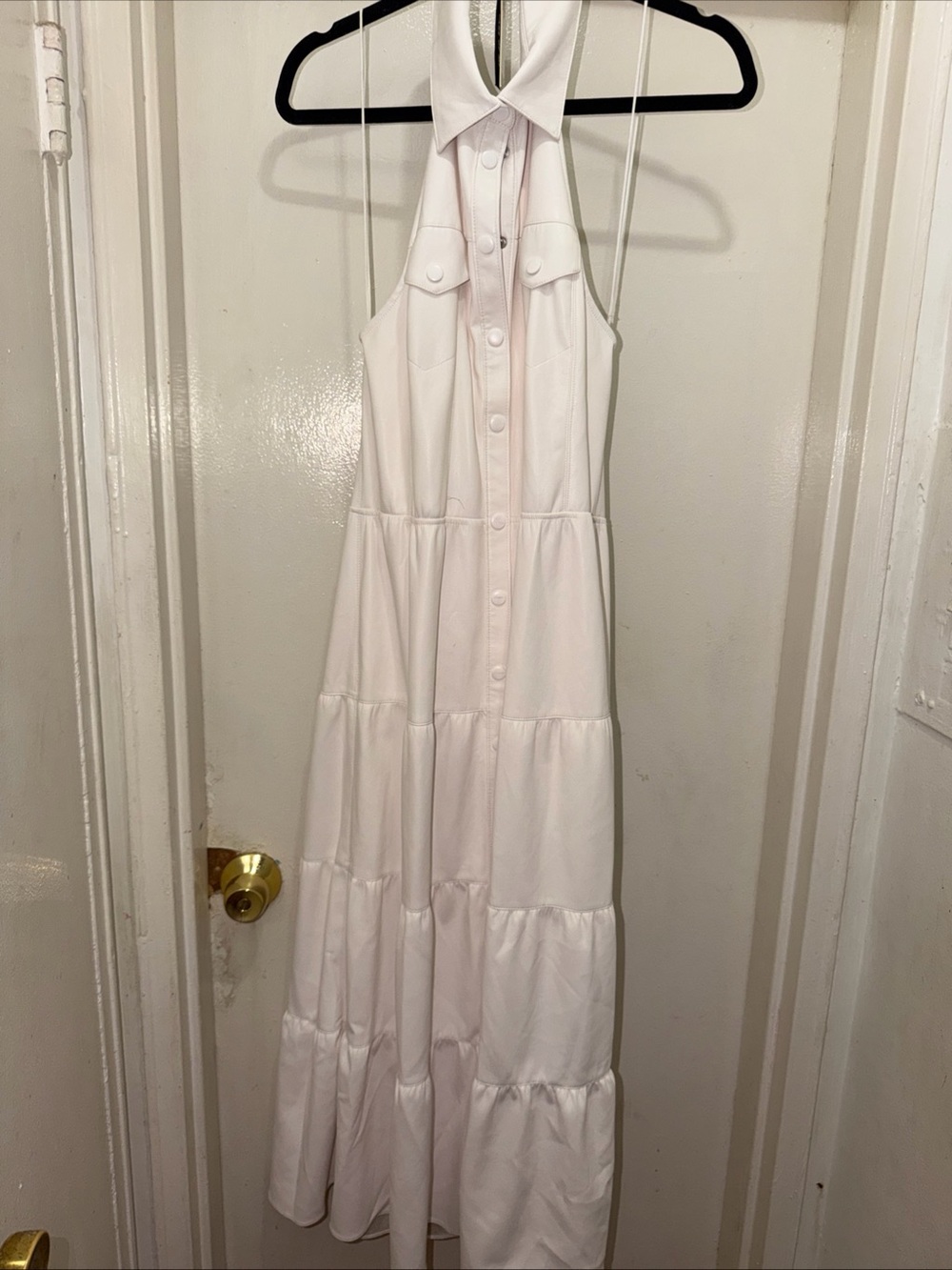 Alice + Olivia White Tiered Button-Front Maxi Dress
